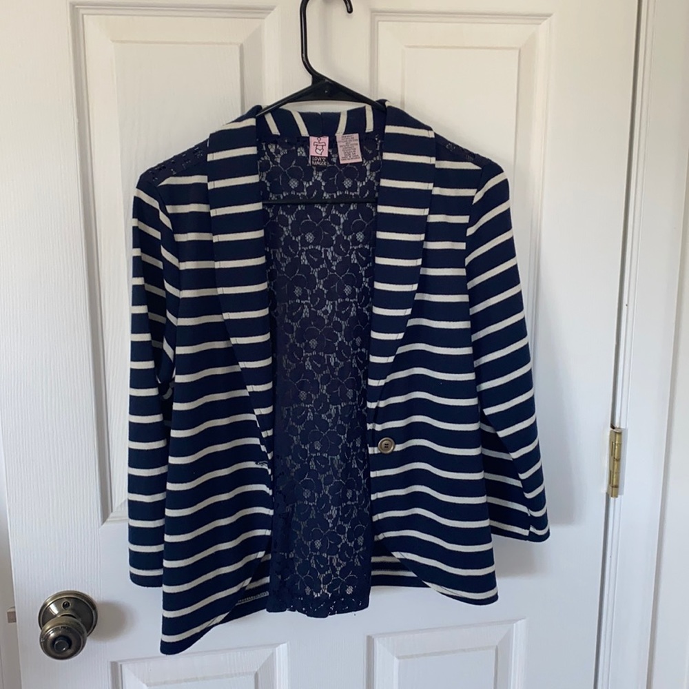 Striped Lace Back Casual Blazer